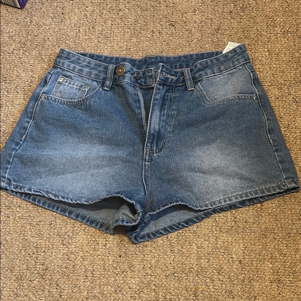 SHEIN Blue Jean Shorts High-Waisted Cut-Off